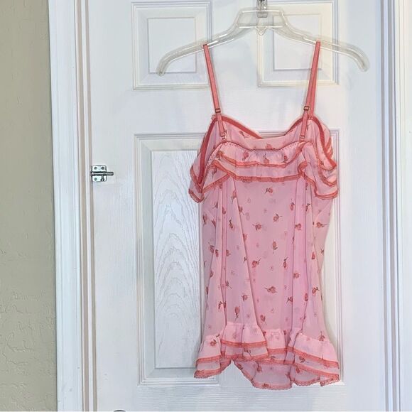 90s Cinema Etoile Pink Rose Print Ruffled Trim Babydoll Size XL - Picture 9 of 9